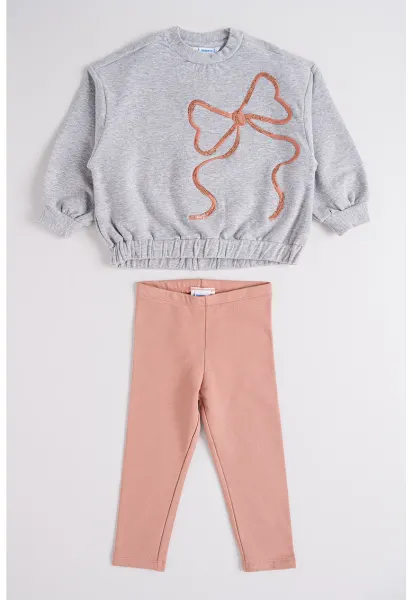 Set de bluza sport si colanti - Gri melange/Roz prafuit