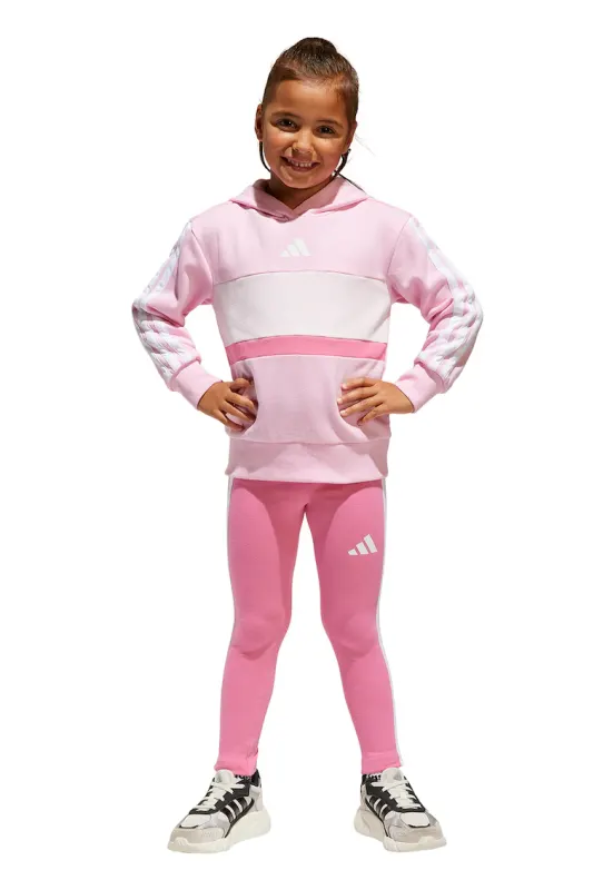 Set de colanti si hanorac cu logo - Roz pastel/Alb optic