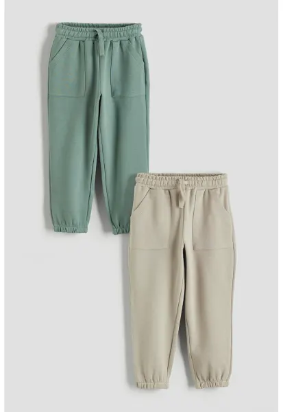 Set de pantaloni de trening din amestec de bumbac - 2 piese - Verde/Bej