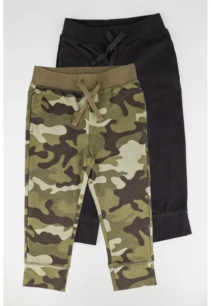Set de pantaloni de trening din bumbac organic - 2 perechi - Verde/Negru