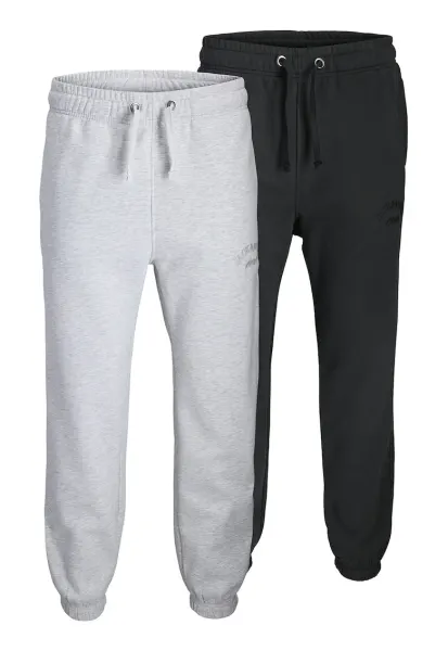 Set de pantaloni de trening din bumbac organic - 2 piese - Gri deschis/Negru melange