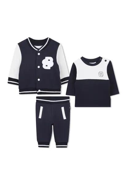 Set de trening si bluza cu detalii contrastante - 3 piese - Alb/Bleumarin