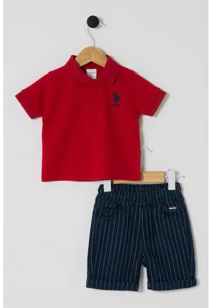 Set de tricou din bumbac si pantaloni scurti - 2 Piese - Rosu/Albastru inchis