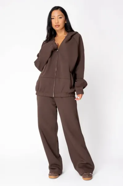 Set hanorac cu fermoar si pantalon Brown