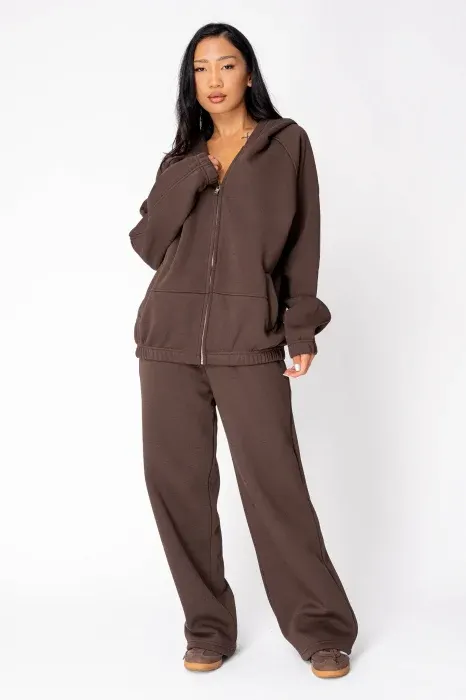 Set hanorac cu fermoar si pantalon Brown