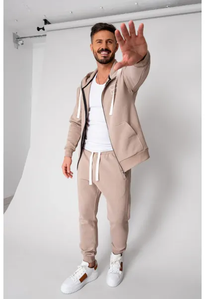 Set Rock hanorac cu fermoar si pantalon conic Taupe 18653 - Bej