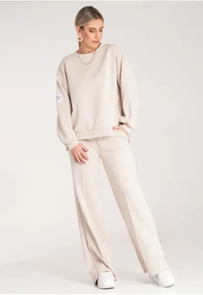 Set trening dama  cu croiala lejera - bluza si pantaloni lungi - M1168 - Bej