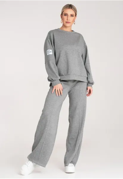 Set trening dama  cu croiala lejera - bluza si pantaloni lungi - M1168 - Gri