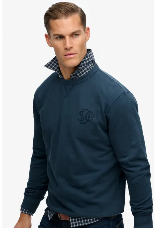 SUPERDRY - Bluza de trening cu decolteu la baza gatului si detaliu cu logo discret - Bleumarin