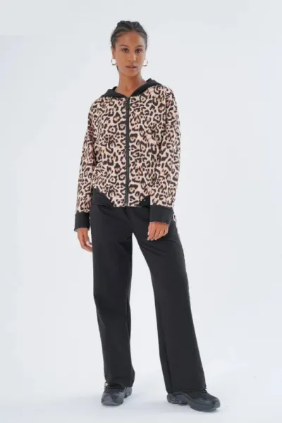 Ținută Sport Animal Print, Jachetă și Pantaloni, Neagră L