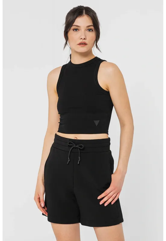 Top crop striat - pentru fitness - Negru