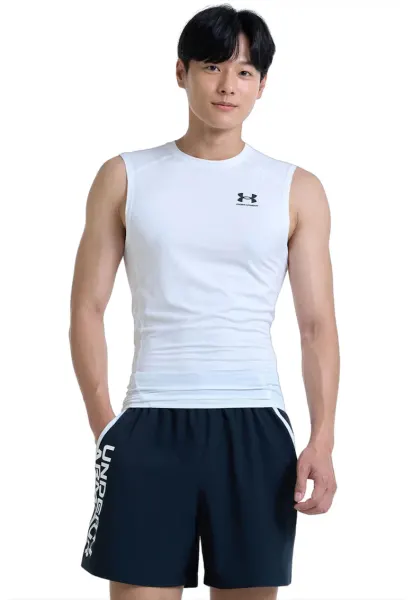 Top de compresie - pentru fitness HeatGear® - Negru/Alb optic