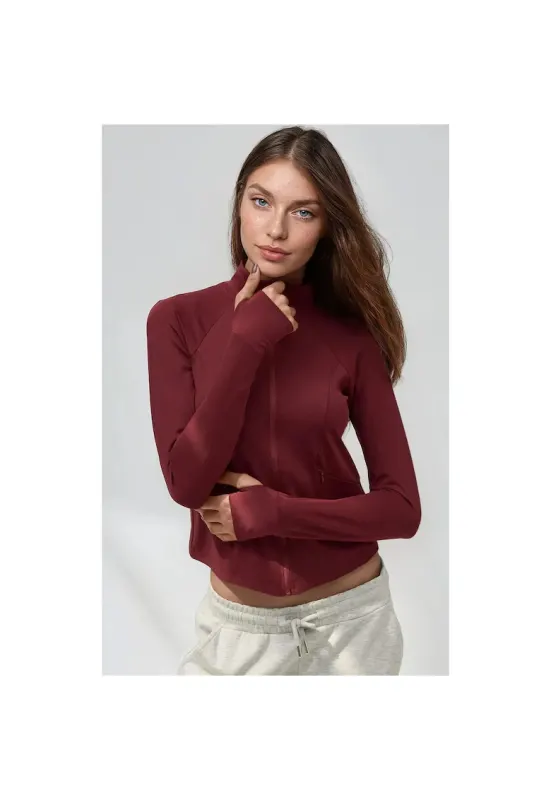 Top sport tricotat - guler inalt - visiniu - pentru fitness