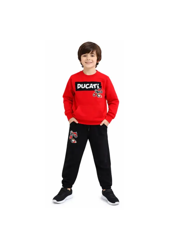 Trening baieti doua piese hanorac cu buzunar si pantaloni fleece Rosu Negru