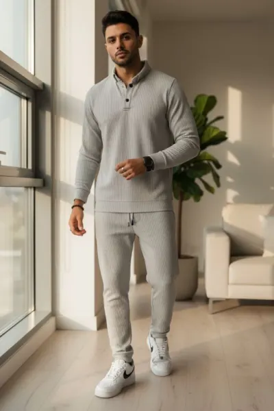 Trening barbati slim fit gri  Pantaloni + Bluza C200 29-4.2