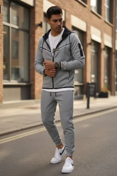 Trening barbati slim fit gri  Pantaloni + Hanorac RM09 128-1