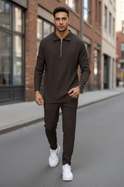 Trening barbati slim fit maro  Pantaloni + bluza C300 D5-5.2