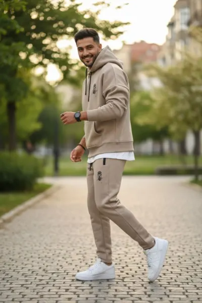 Trening barbati slim fit maro, Pantaloni + Hanorac, vatuit  RM58 55-2