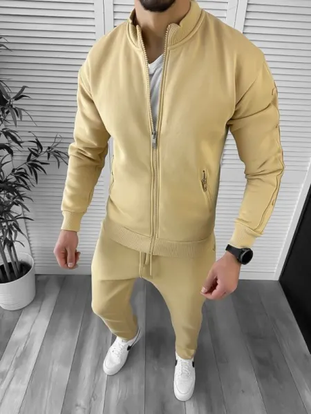 Trening barbati slim fit mustar  Pantaloni + Hanorac K018  11-3