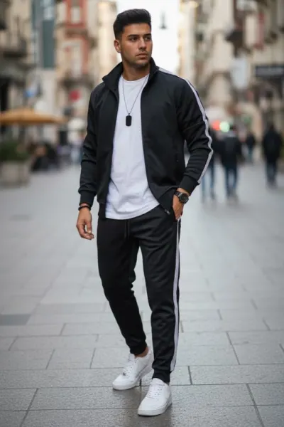 Trening barbati slim fit negru  Pantaloni + Hanorac 1209 O3-2.3