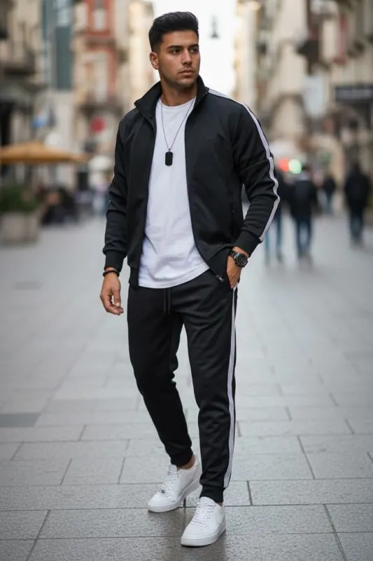 Trening barbati slim fit negru, Pantaloni + Hanorac 1209 O3-2.3