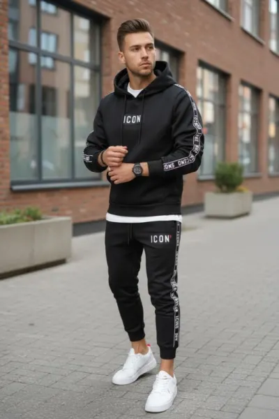 Trening barbati slim fit negru, Pantaloni + Hanorac 5041 i11-3