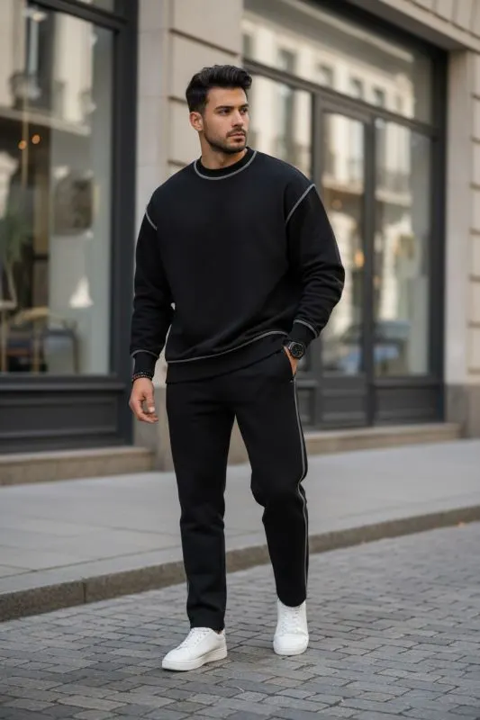 Trening barbati slim fit negru Pantaloni + Hanorac K008 30-5