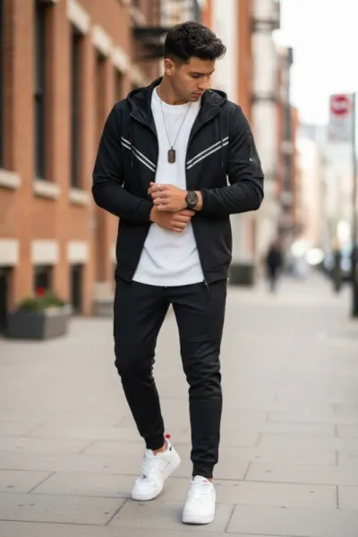 Trening barbati slim fit negru  Pantaloni + Hanorac RM09 23-3