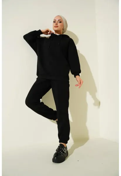 Trening BigDart - hanorac cu gluga si pantaloni supradimensionati - poliester/lycra - Negru -