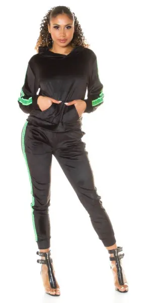 Trening dama casual, din catifea, verde neon Jade