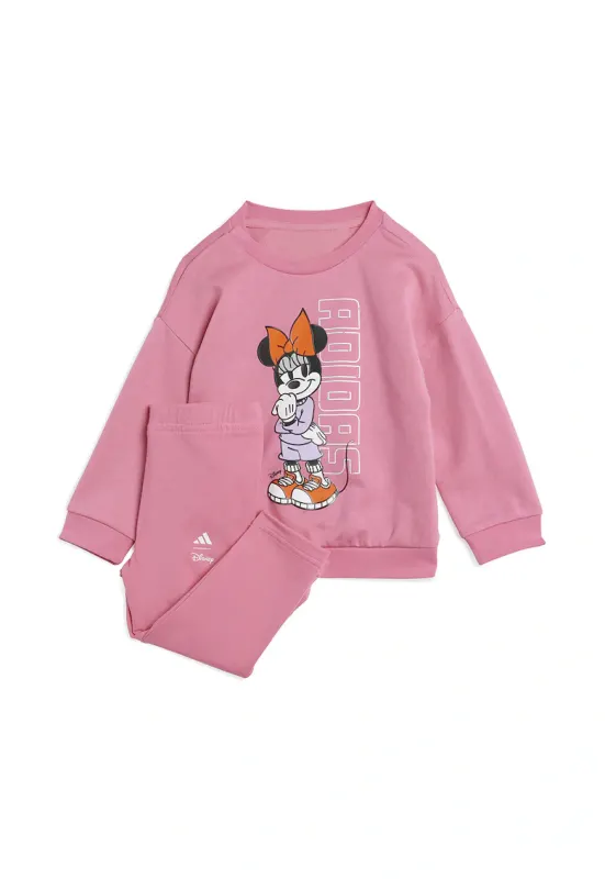 Trening din amestec de bumbac cu logo si imprimeu Minnie Mouse - Alb/Roz pastel
