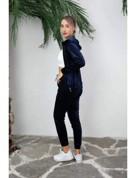 Trening doua piese dama din catifea, uni, bleumarin