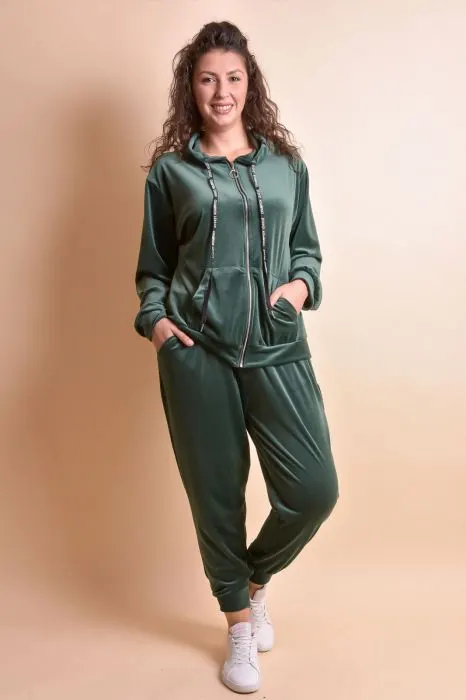 Trening oversized verde din catifea