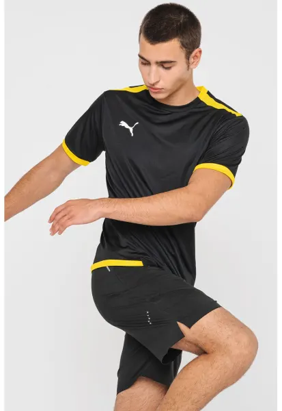 Tricou cu decolteu la baza gatului pentru fotbal teamLIGA - Negru/Galben sofran
