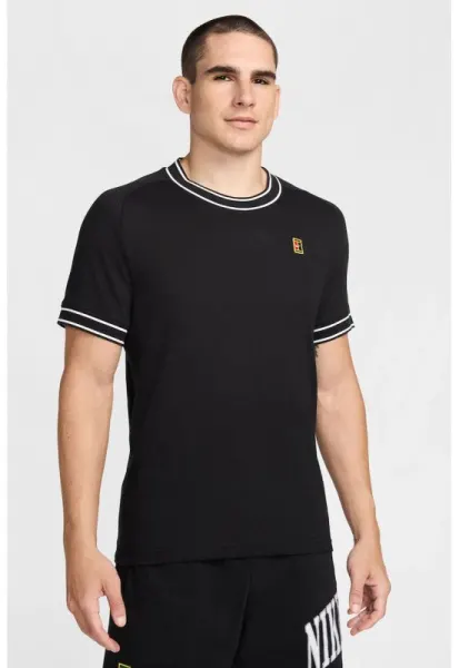 Tricou cu decolteu la baza gatului pentru tenis - Alb/Negru
