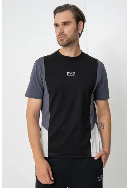 Tricou cu design colorblock - pentru fitness - Negru/Gri carbune/Alb murdar