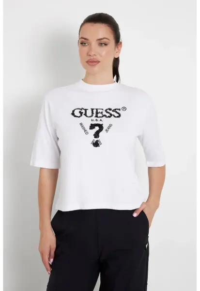 Tricou din bumbac cu paiete pentru antrenament - Alb/Negru