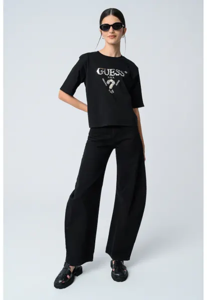 Tricou din bumbac cu paiete pentru antrenament - Negru