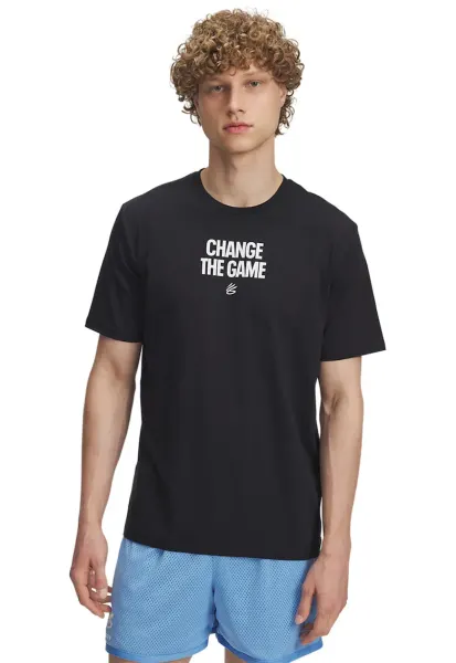 Tricou dun amestec de bumbac cu imprimeu text - pentru baschet Curry Playable - Negru/Alb murdar