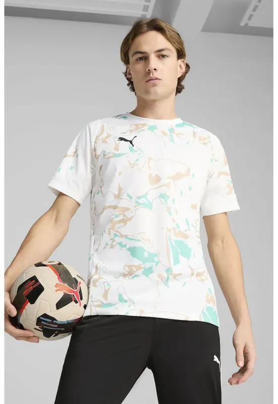Tricou pentru fotbal Marbled - Maro taupe/Alb optic/Verde menta