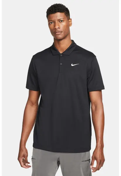 Tricou polo cu tehnologie Dri-Fit si imprimeu logo pentru tenis - Negru