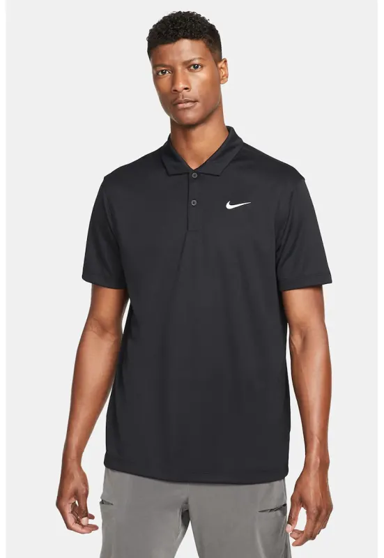Tricou polo cu tehnologie Dri-Fit si imprimeu logo pentru tenis - Negru